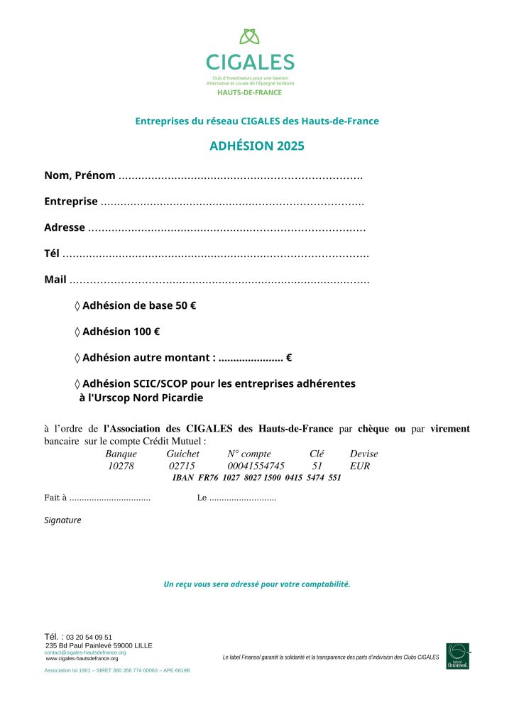 Bulletin adhésion 2025